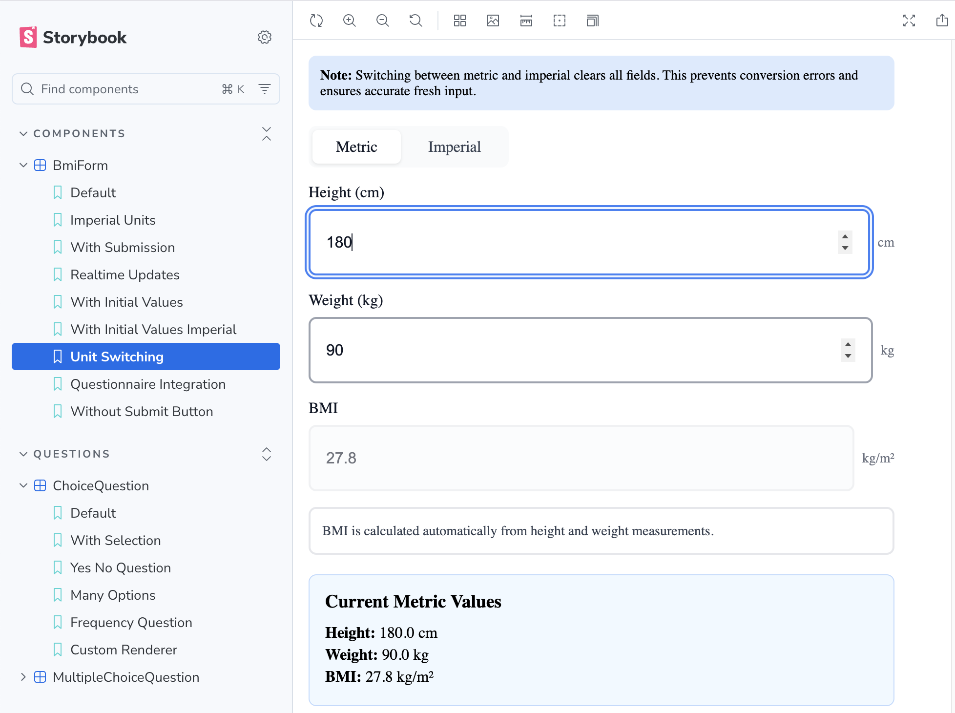 Questionnaire Components Storybook